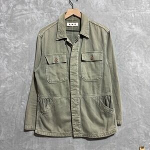 AMO‎ Jacket Women's Small Olive Green Utility Collared Button Front Four Pockets